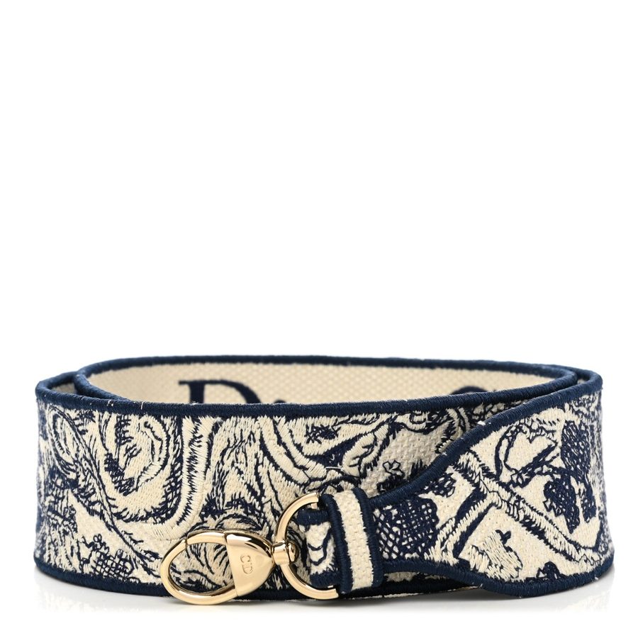 Christian Dior Toile de Jouy Embroidered Wide Canvas Shoulder Strap 50mm
