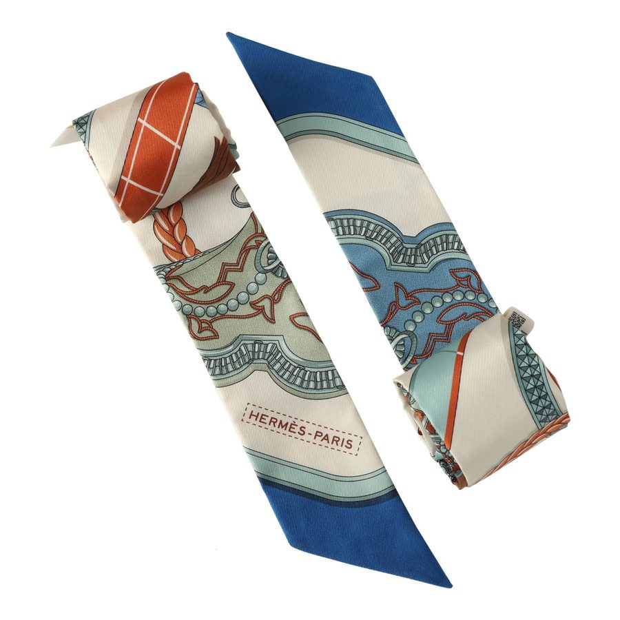 Hermès Grand Apparat 100% Silk Twilly Scarf Pair (Bag Handle Wraps)